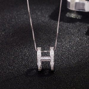 *925 Sterling Silver Diamond H Letter Necklace B